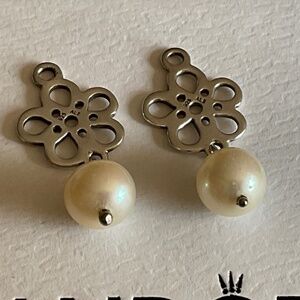 Pandora Silver and Cream Flower Earrings